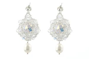 Cercei rivoli din Swarovski Crystal AB si perle de cultura