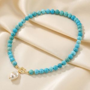 Colier "Sky Bold" din turcoaz si perla de Mallorca