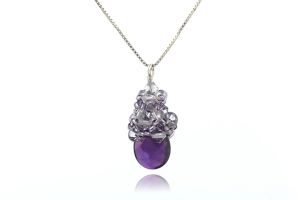Colier ametist lacrima, cristale Swarovski Light Amethyst si argint