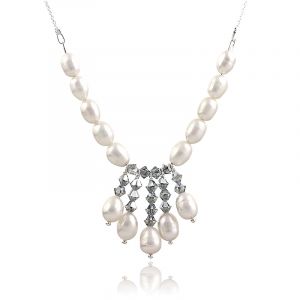 Colier din argint, perle naturale si cristale Swarovski