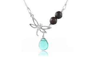 Colier Dragonfly din argint, granat si fluorina