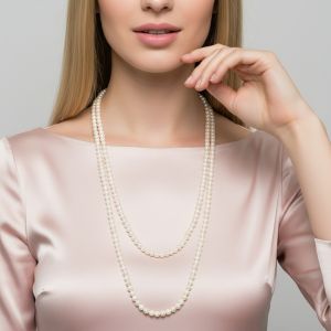 Colier dublu din perle de Mallorca albe si argint