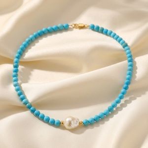 Colier "Sky Soft" din turcoaz si perla de Mallorca
