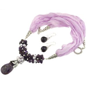 Set matase, perle de Mallorca lila si ametist