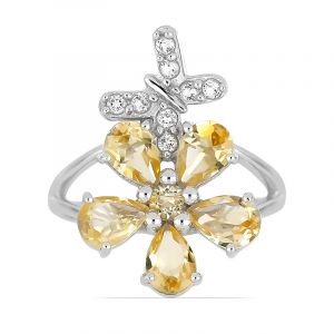 Inel floare din argint, citrin si topaz