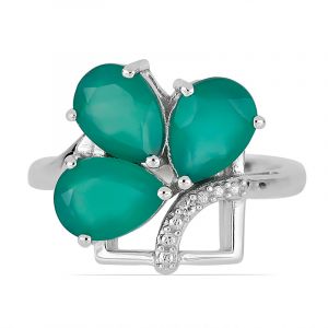Inel trifoi din argint, onix verde si topaz