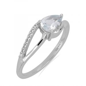 Inel din argint, acvamarin si topaz alb