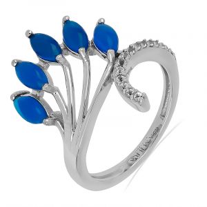 Inel maiestuos din argint opal etiopian albastru si topaz