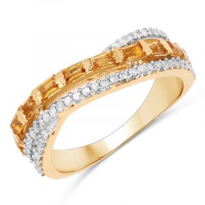Inel asimetric din argint placat cu aur, citrin si diamante