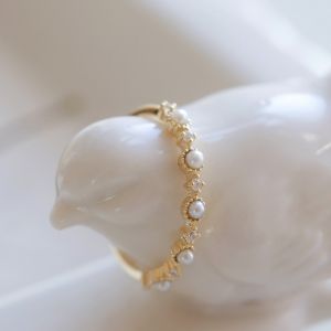 Inel argint placat cu aur 14k, perle si cristale