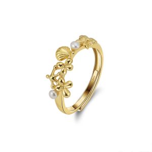 Inel "Floral Pearl Dream" argint placat cu aur 14k si perle