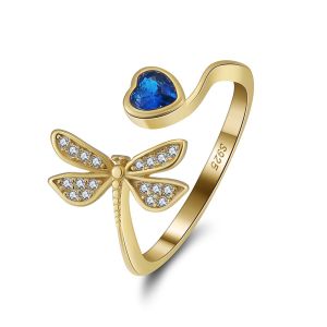 Inel "Sunset Dragonfly" argint placat cu aur 14k si cristale
