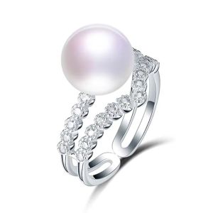 Inel "Diadem" din argint, perla si cristale