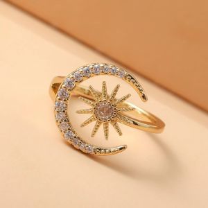 Inel "Sun & Moon" din argint placat cu aur si cristale