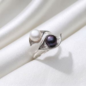 Inel "Blanc & Noir Eclat" din argint si perle