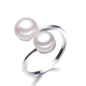 Inel "Double Pearl" din argint si perle