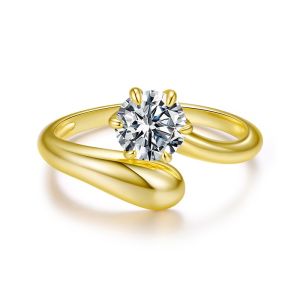 Inel "Golden Mirror" din argint si Moissanite
