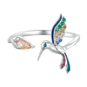 Inel "Colibri multicolor" din argint si cristale