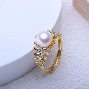 Inel "Helia" placat cu aur si perla