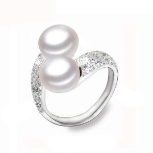 Inel "Dual Pearl" din argint si perle