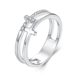 Inel "Double Cross" din argint si Moissanite