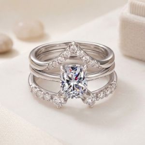 Set inele "Diamond Princess" din argint si Moissanite