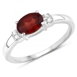 Inel din argint, granat si topaz alb