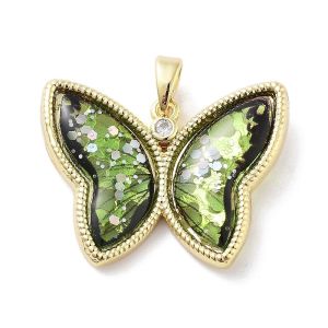 Pandantiv "Viridi Papilio" placat cu aur 18k si cristal