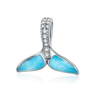 Charm "Whale Tail" din argint si cristale