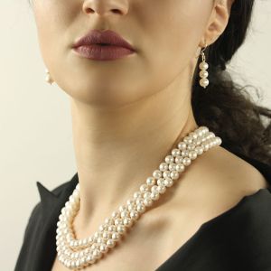 Set perle naturale albe 7 - 9 mm AAA+ si argint