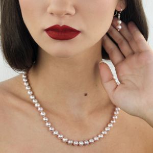 Set clasic din perle naturale lila 6 - 8 mm AAA