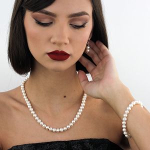 Set clasic perle naturale albe 6 - 8 mm AAA