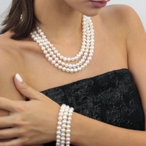 Set multisir din perle naturale albe 6 - 8 mm AA si argint