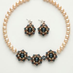 Set perle naturale piersica si cristale Swarovski