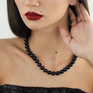 Colier exclusivist din perle naturale negre 10 - 11 mm AAAA si aur 14K