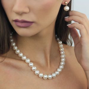 Set exclusivist din perle naturale 11 - 13 mm AAAA si aur 14K