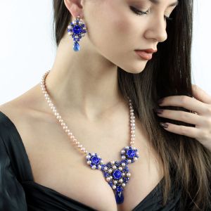 Set exclusivist din perle naturale si cristale Swarovski Majestic Blue