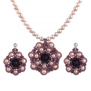 Set exclusivist din perle naturale si cristale Swarovski Cyclamen Opal