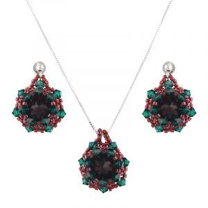 Set rivoli din cristale Swarovski Siam, Emerald si argint