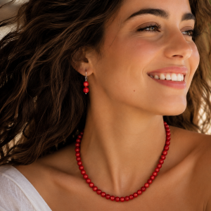 Set coral rosu si argint