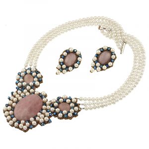 Set exclusivist din perle naturale, cuart roz si cristale Swarovski