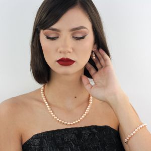 Set clasic perle naturale piersica 6 - 8 mm AAA