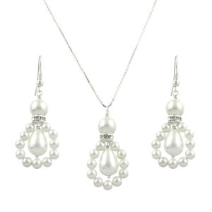 Set elegant din perle de Mallorca albe si argint