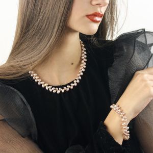 Set clasic din perle naturale lila si argint