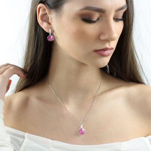 Set cristale Swarovski Peony Pink si argint