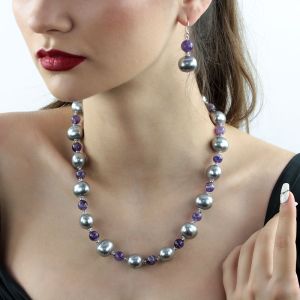 Set "Silver Shimmer" din perle de Mallorca si ametist