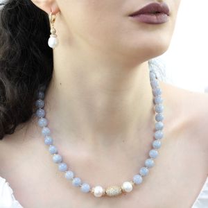 Set "Bright Sky" din acvamarin, perle naturale si rhinestone