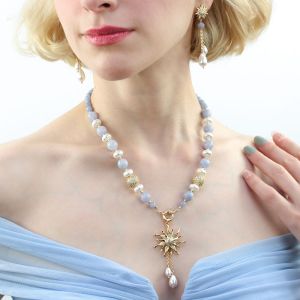Set "Cielo Soleado" din acvamarin, perle de Mallorca si rhinestone