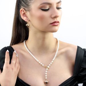 Set "Goldie hearts" din perle de Mallorca