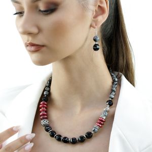 Set "Charcoal" din agat, obsidian si perle naturale